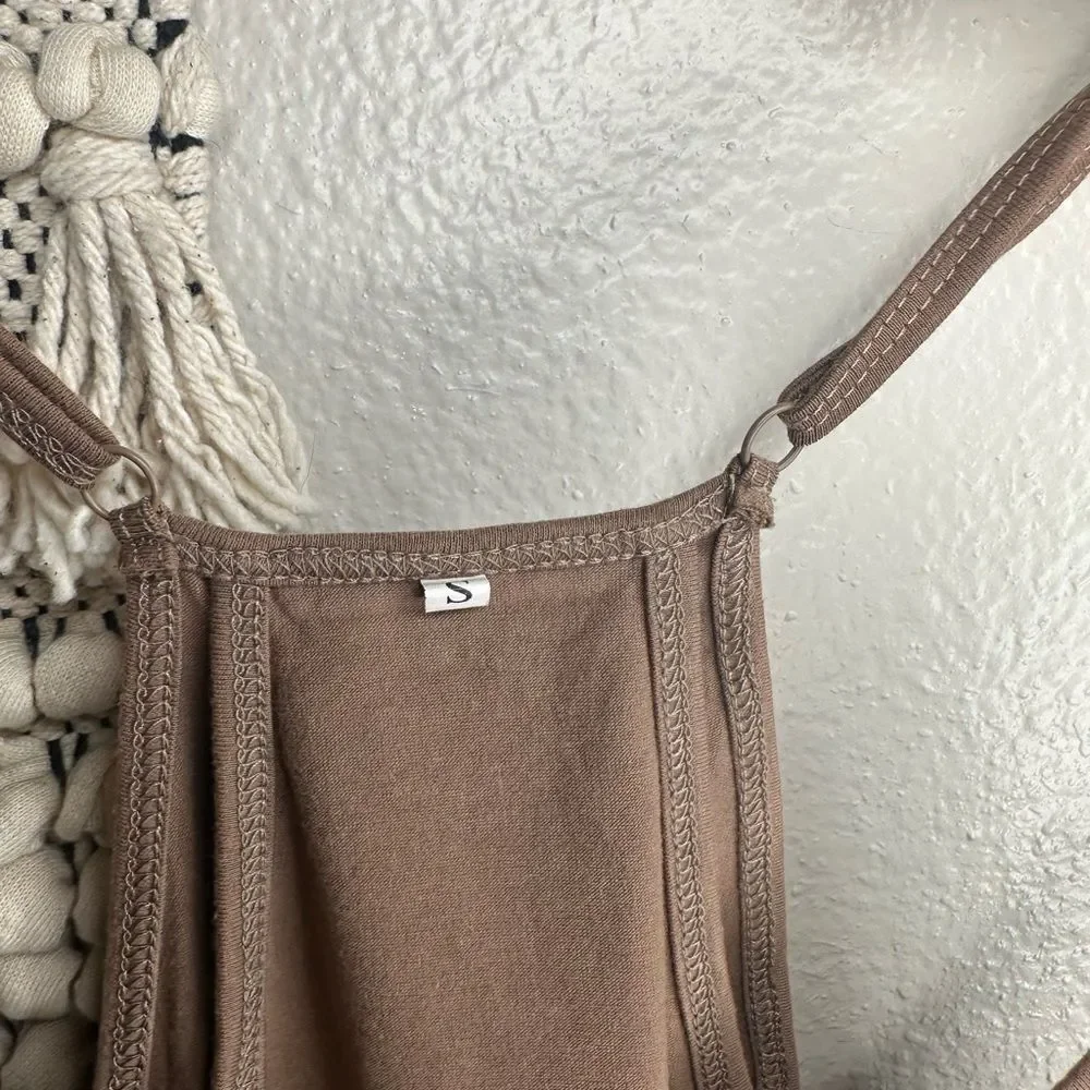 Brown Sleeveless Dress with Pockets